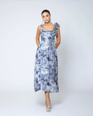 denim like floral dress
