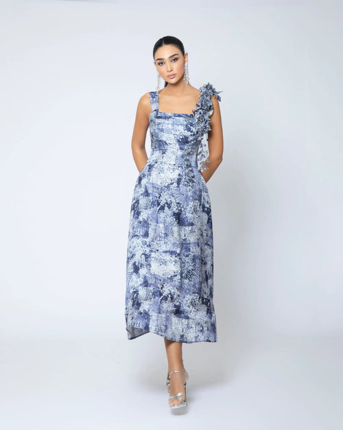 denim like floral dress