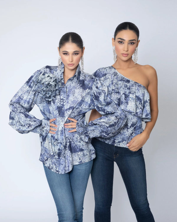 asymmetrical denim like top