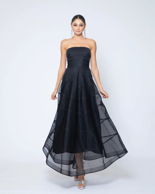 strapless black gown