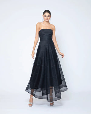 strapless black gown
