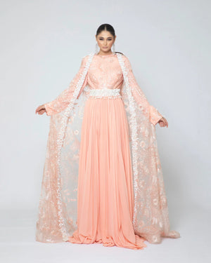 peach lace gown