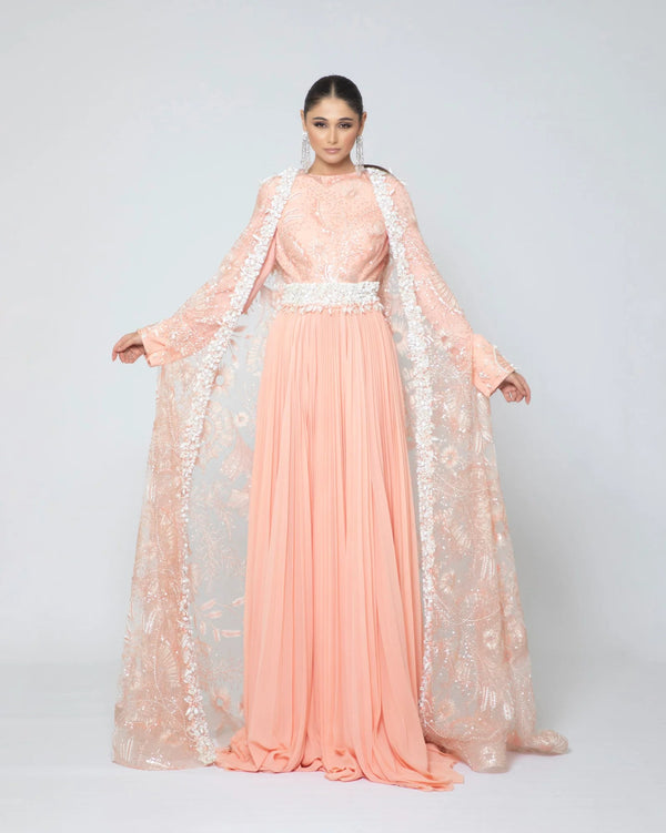 peach lace gown
