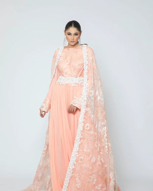 peach lace gown