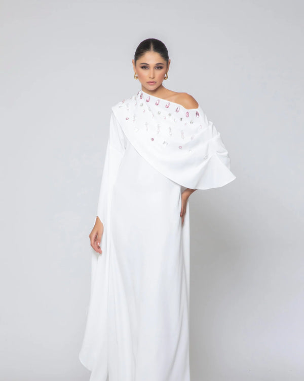 Asymmetric Crystal-Draped Gown