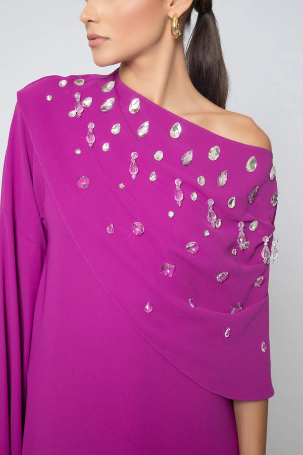 Asymmetric Crystal-Draped Gown