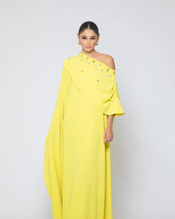 Asymmetric Crystal-Draped Gown