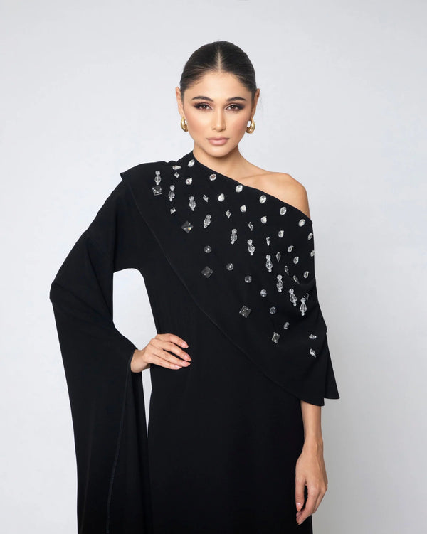 Asymmetric Crystal-Draped Gown