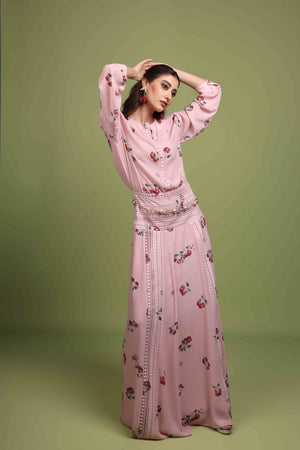 Cherry pink Print Silk Dress