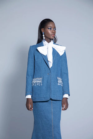 Crystal Crest Denim Blazer