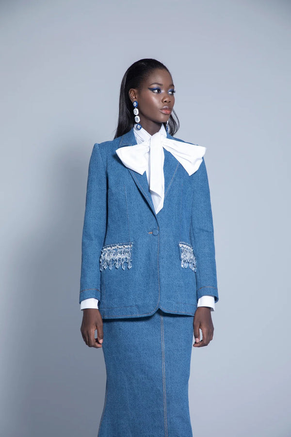 Crystal Crest Denim Blazer