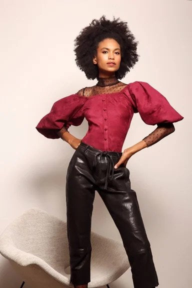 Puffy Sleeves Velvet Top