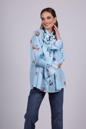 Cherry blue Bow Blouse