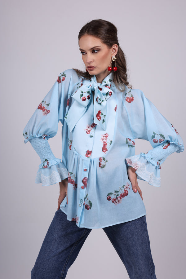Cherry blue Bow Blouse