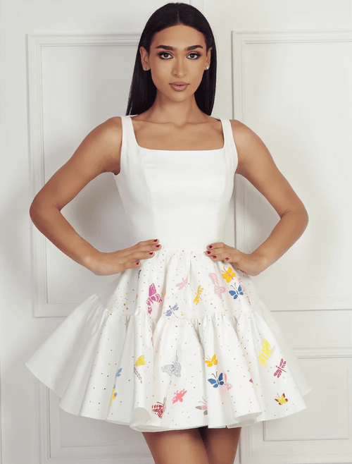 Ruffle Rosa Hand Painting Dress