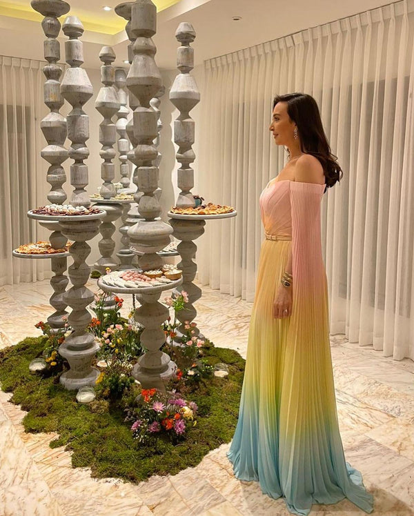 Pastel Ombré Pleated Gown