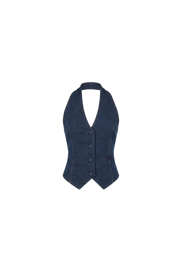 DENIM HALTER-NECK VEST