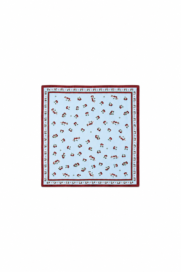 Silk Satin Cherry blue Scarf 92 × 92