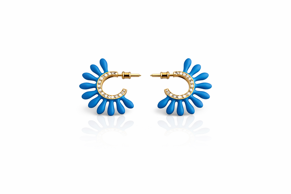 Azure Daisy Hoop Earrings