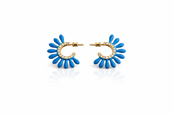 Azure Daisy Hoop Earrings