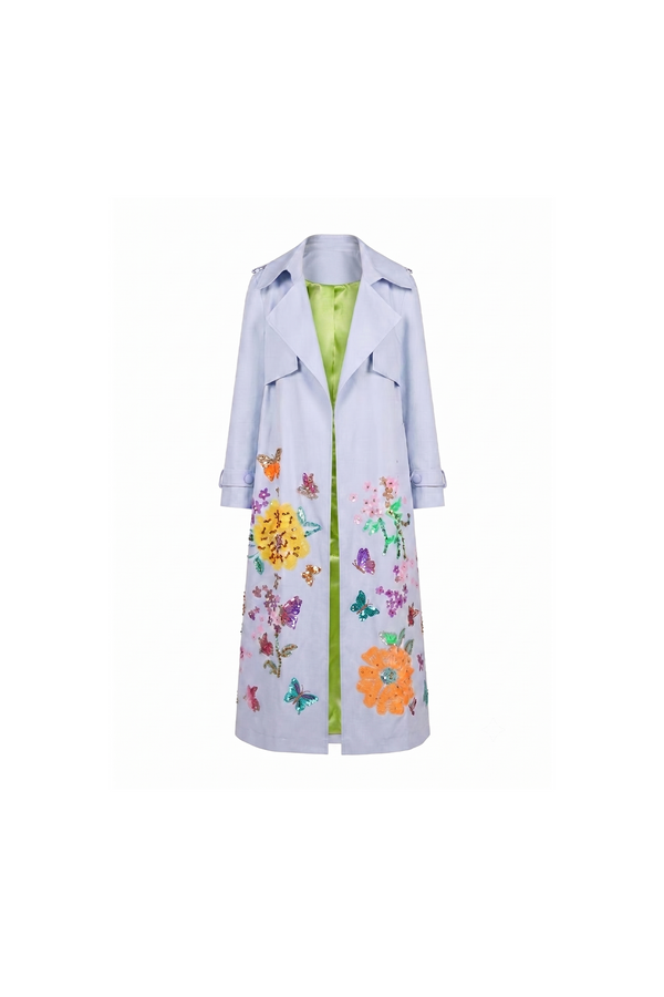 Hand-Painted Floral Trench Coat