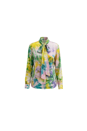 Watercolor Silk Bow Blouse