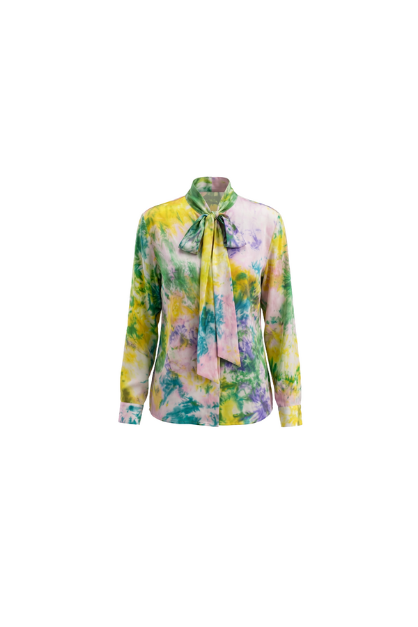 Watercolor Silk Bow Blouse