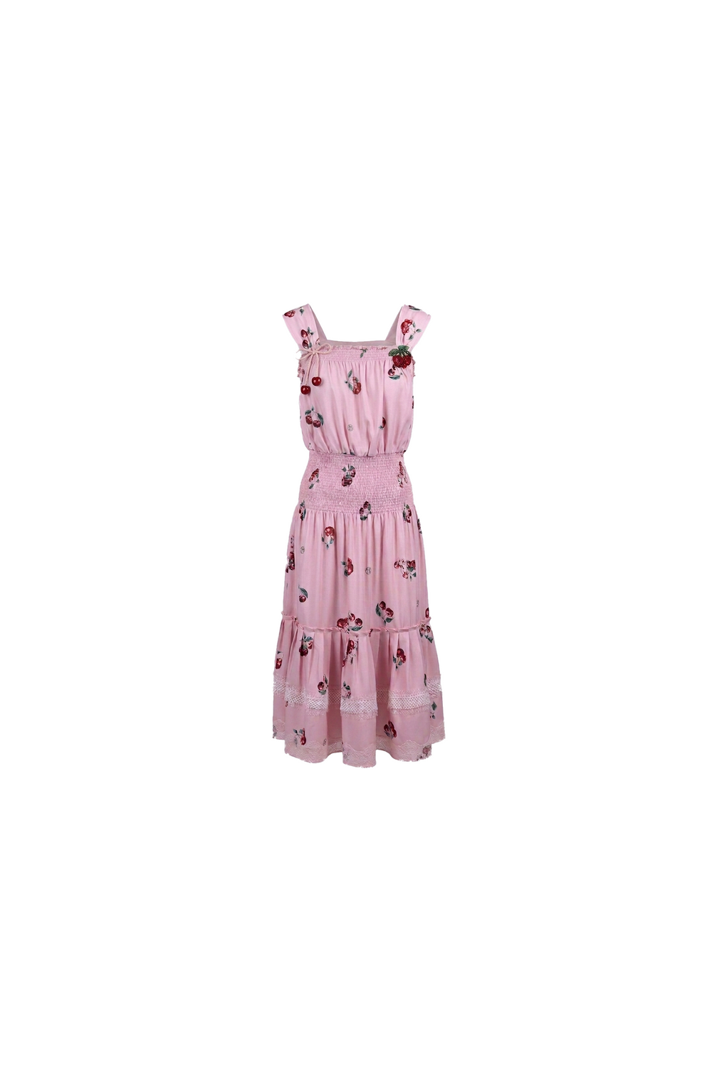 Cherry pink Smocked Midi Dress