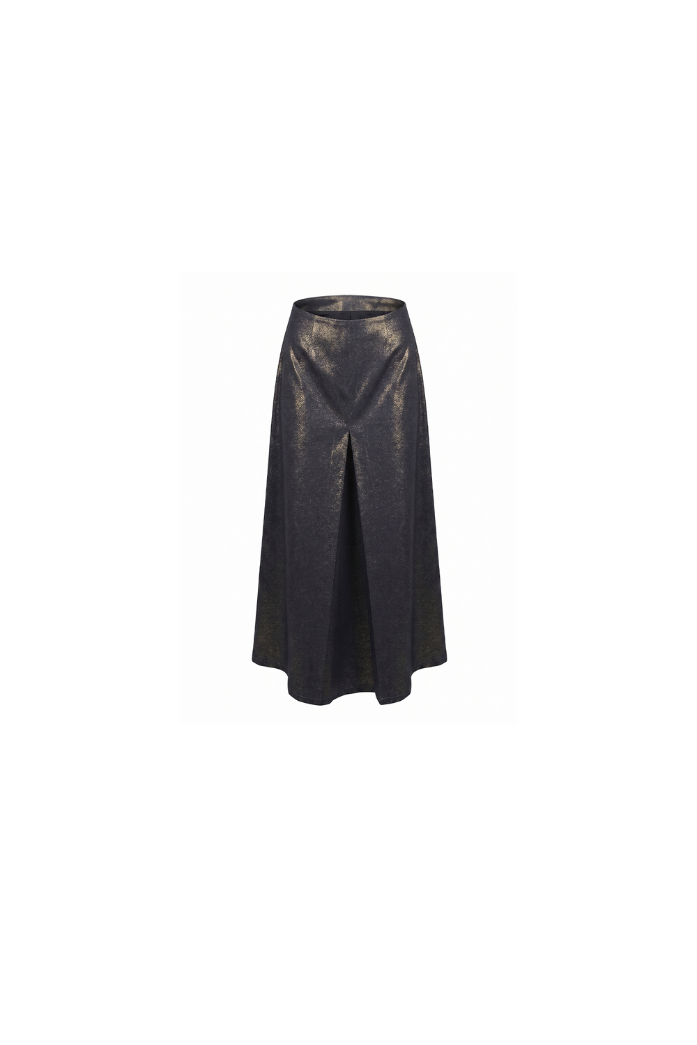 Metallic Gold Denim Midi Skirt