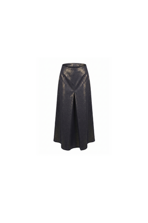 Metallic Gold Denim Midi Skirt