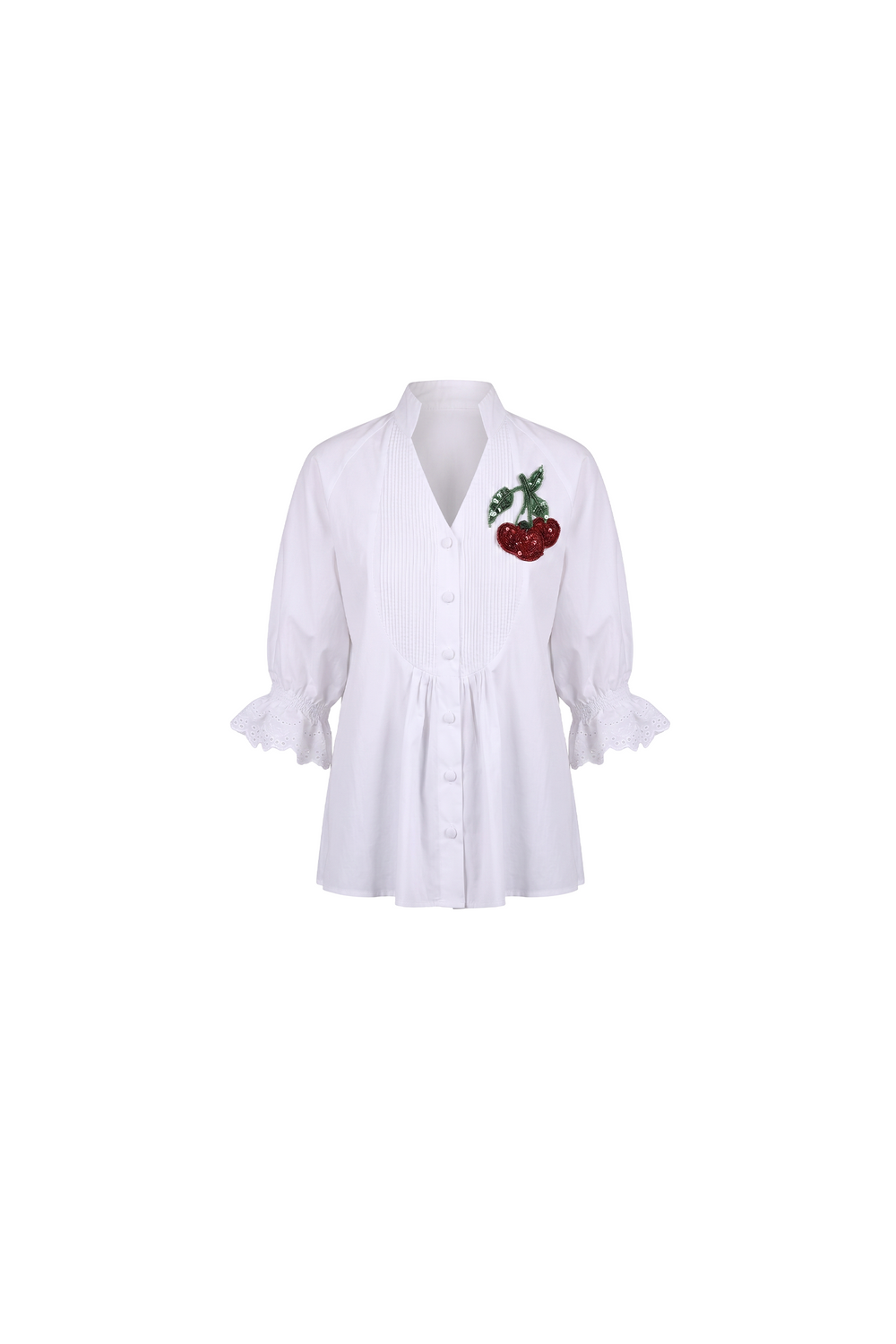 Cherry Appliqué Cotton Silk Blouse