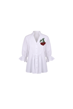 Cherry Appliqué Cotton Silk Blouse