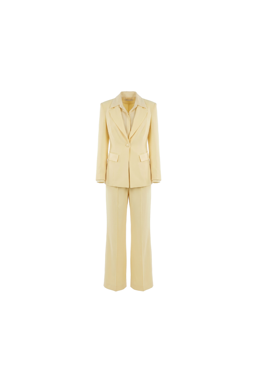 Butter Yellow Satin-Lapel Suit Set