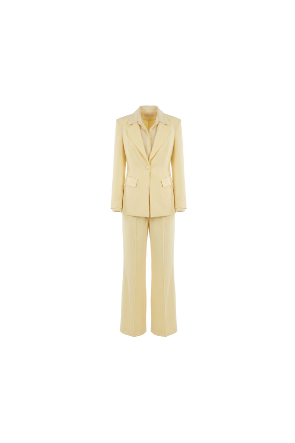 Butter Yellow Satin-Lapel Suit Set