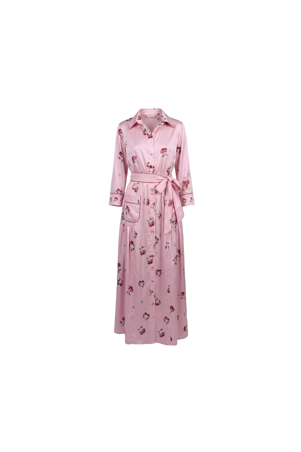Cherry Pink Print Satin Dress