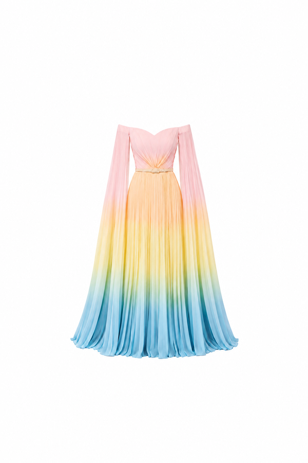 Pastel Ombré Pleated Gown