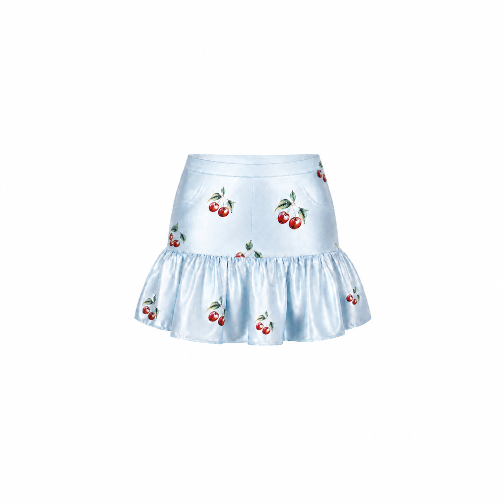 Short ruffle blue cherry skirt