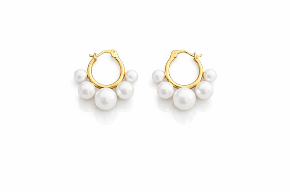 Pearl Cluster Hoop Earrings