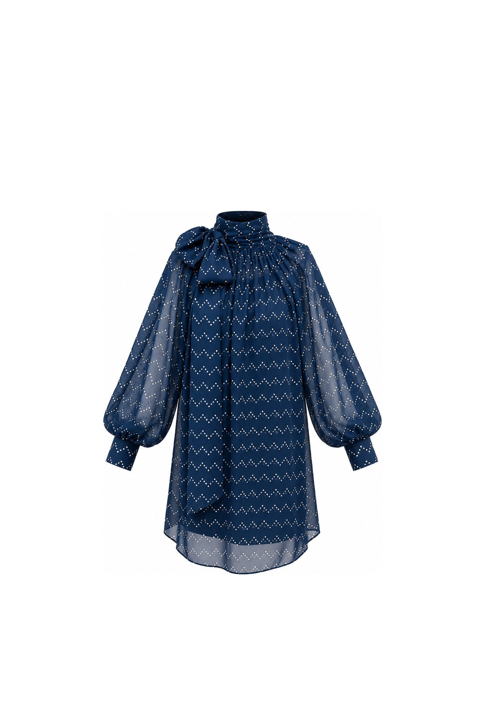 Noor Azhari navy blue polka-dot dress with oversized bow