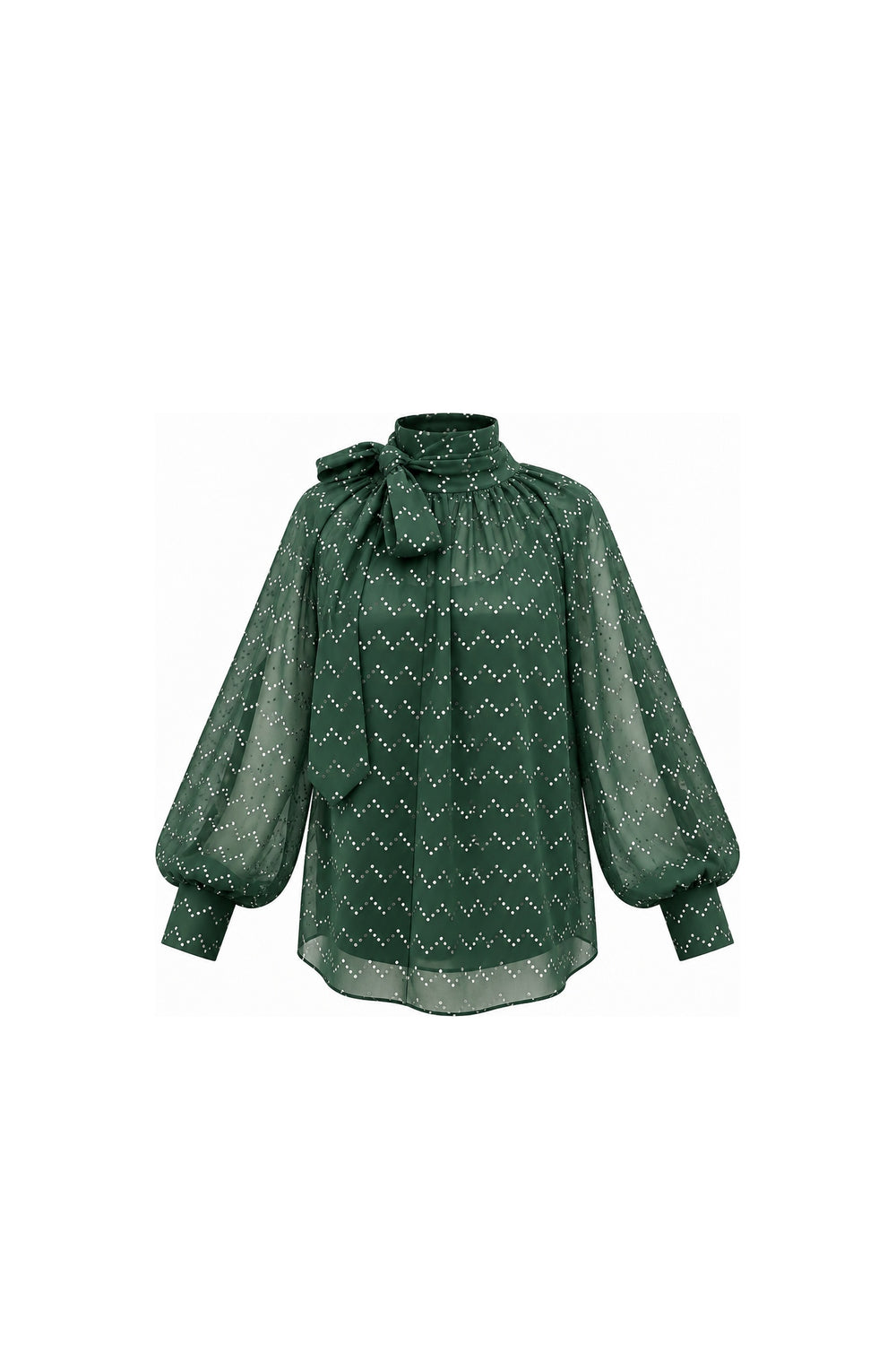 Noor Azhari emerald green dotted top with oversized bow