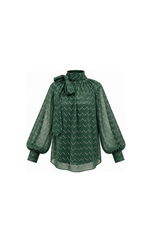 Noor Azhari emerald green dotted top with oversized bow