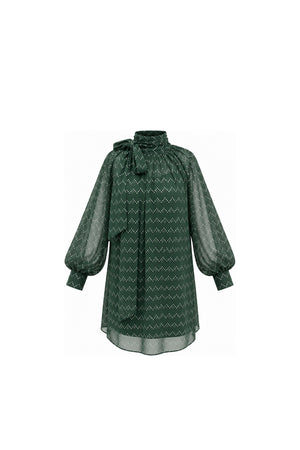 Noor Azhari emerald green dotted chiffon dress with oversized bow