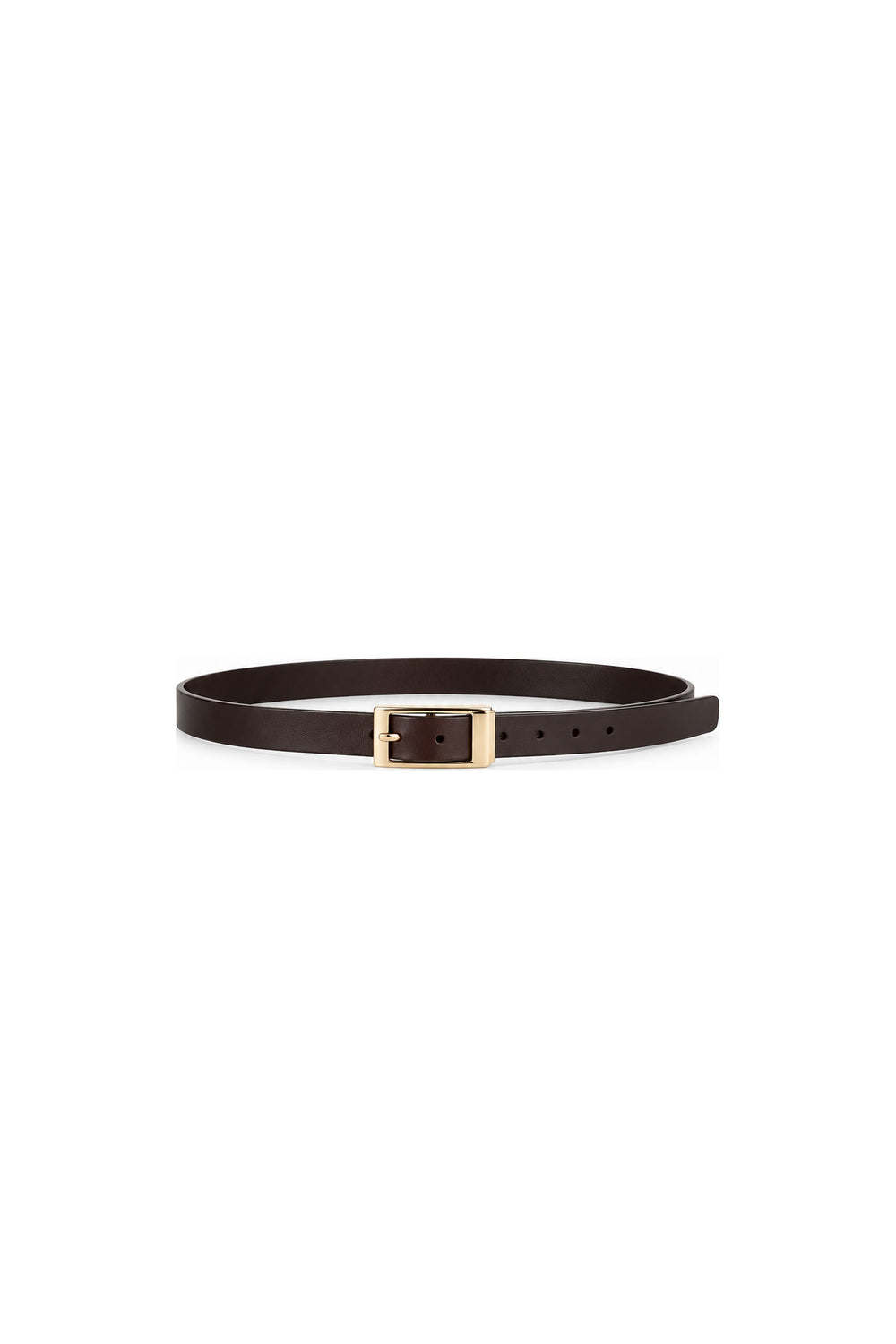 Noor Azhari slim dark brown leather belt with gold buckle