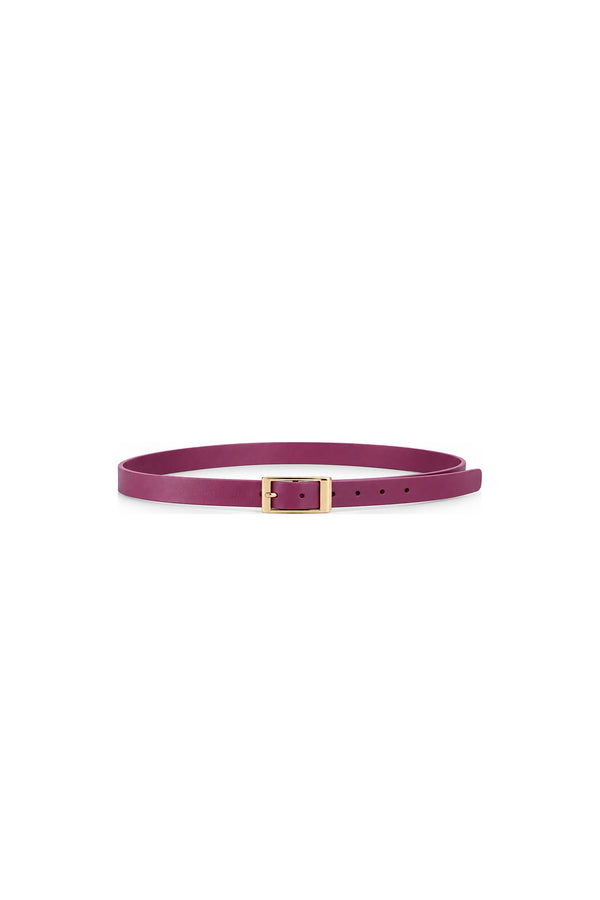 Noor Azhari slim magenta leather belt with gold buckle