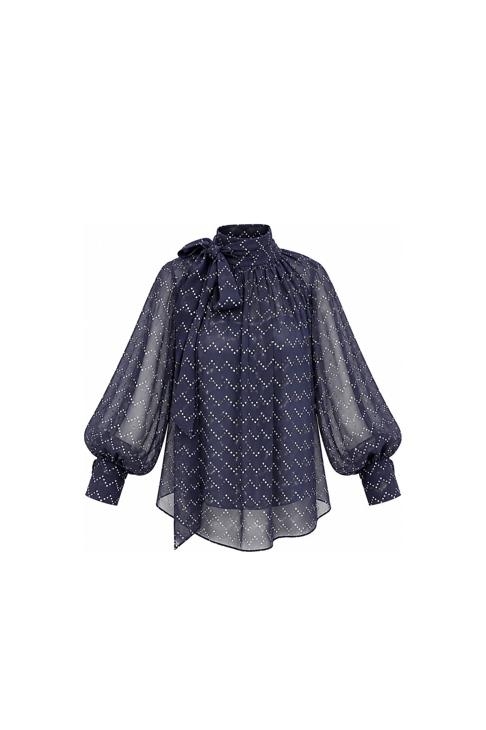 Noor Azhari purple dotted chiffon blouse with oversized bow