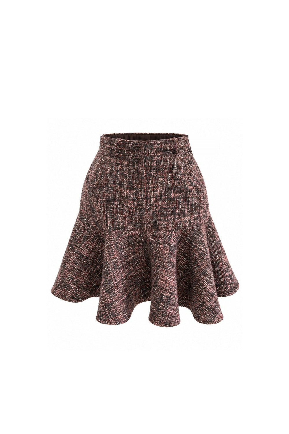 Pink-Accented Tweed Flared Skirt