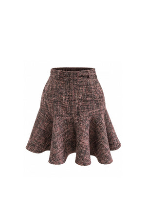 Pink-Accented Tweed Flared Skirt