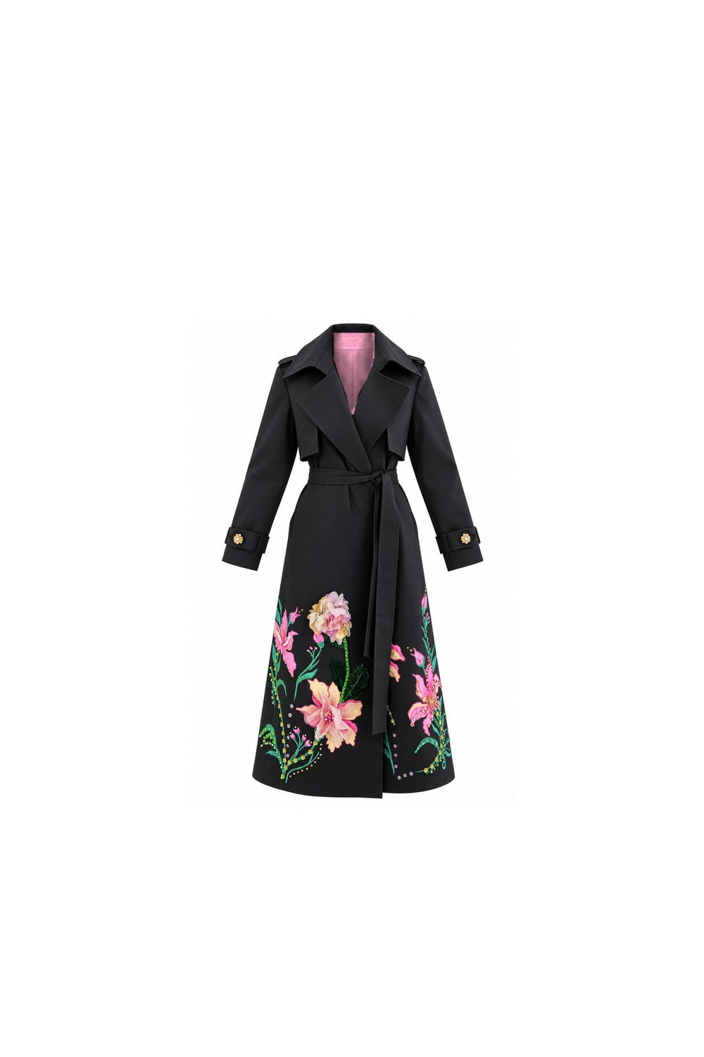 Midnight Bloom Hand-Painted Trench Coat PINK