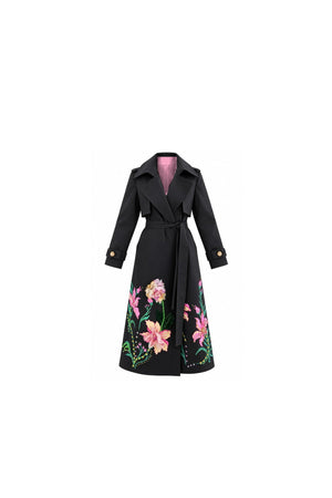 Midnight Bloom Hand-Painted Trench Coat PINK