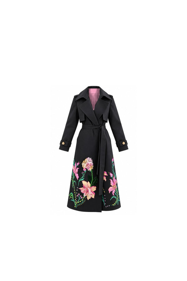 Midnight Bloom Hand-Painted Trench Coat PINK